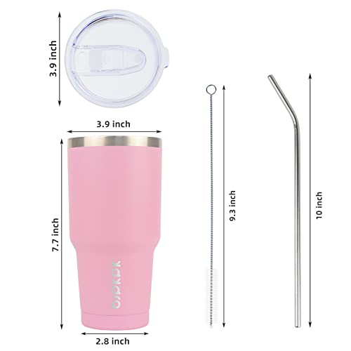 BJPKPK Insulated Tumbler 20 oz Stainless Steel Coffee Travel Thermal Cup With lids And Straws,Light Pink