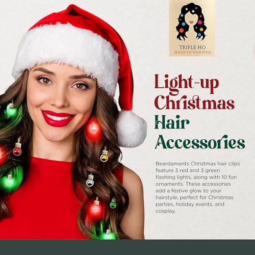 Beardaments Light Up Hair Lights - The Original Ornaments from, 16pc Colorful Christmas Hair Baubles for Holiday Cosplay Women Party Costume