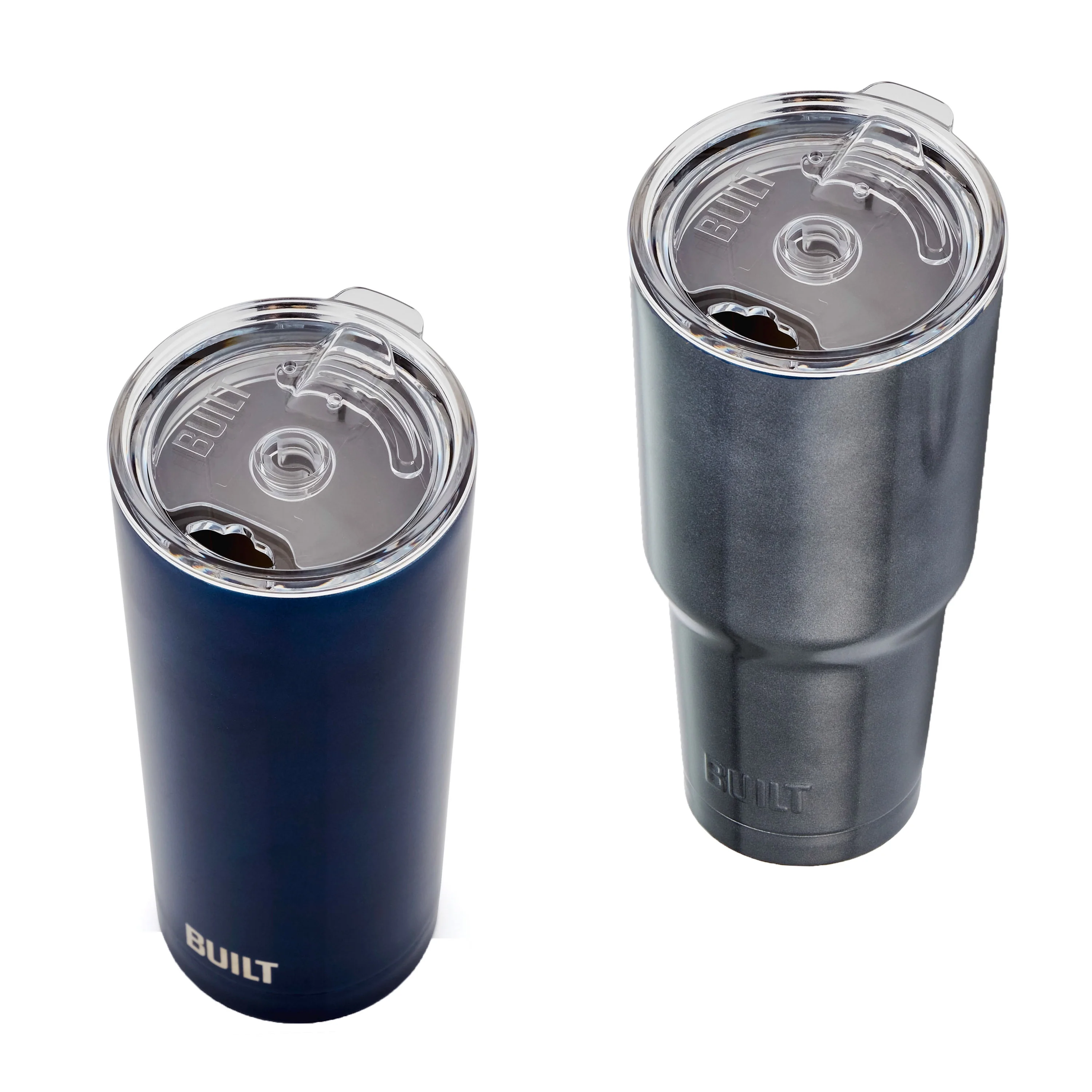 Built (Set of 2) 30-Ounce and 20-Ounce Double Wall Stainless Steel Tumblers, 30-Ounce Gunmetal, 20-Ounce Blue