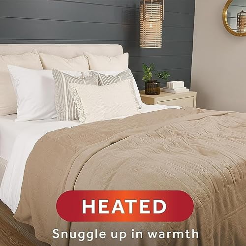 Sunbeam Royal Ultra Mushroom Heated Blanket 10 Heat Settings  Washable, Queen