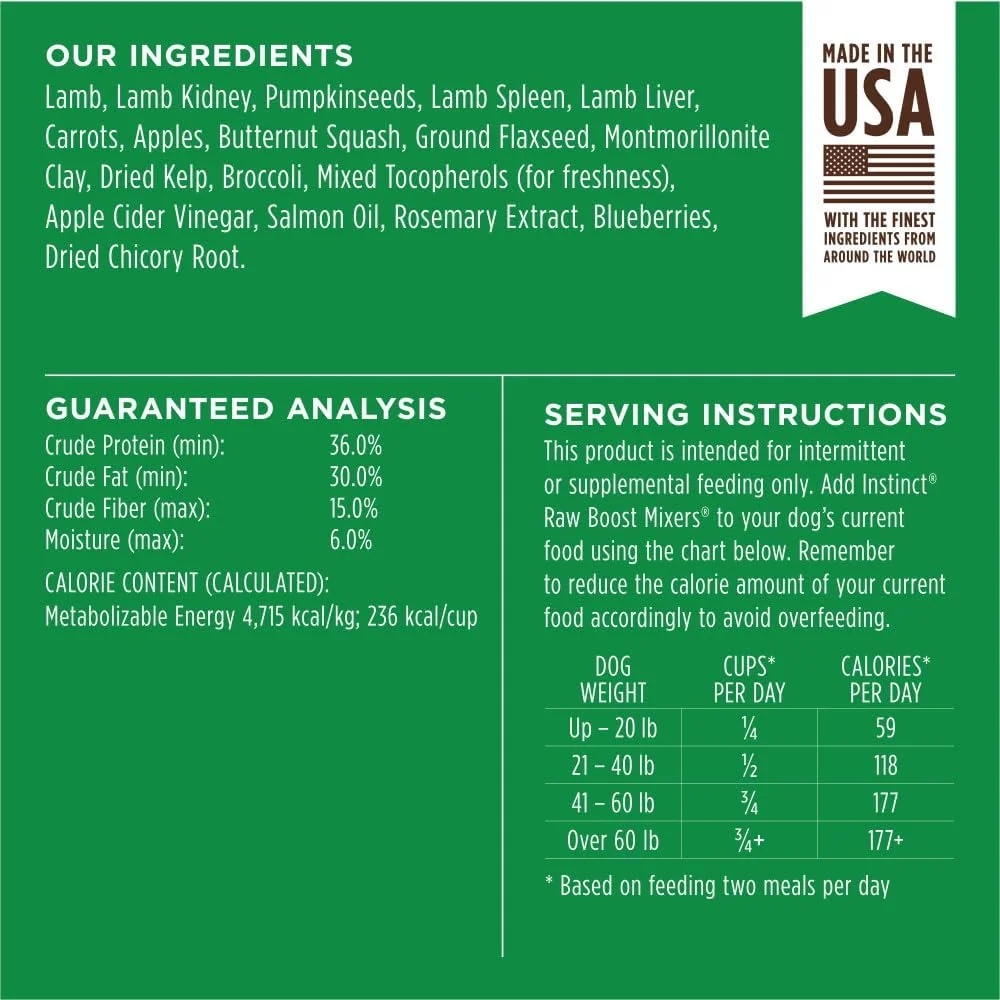 Instinct Freeze Dried Raw Boost Mixers Grain Free Grass Fed Lamb Recipe All Natural Dog Food Topper by Nature's Variety, 5.5 oz. Bag