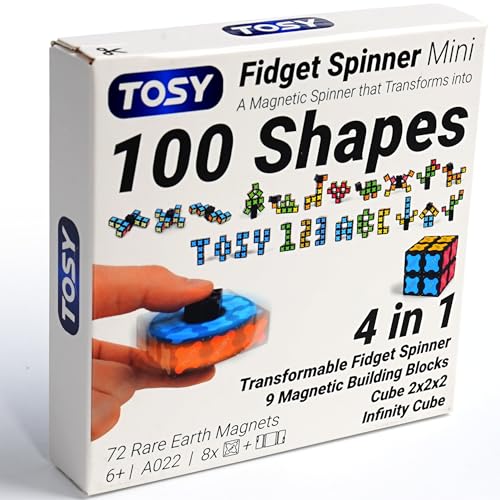 TOSY Magnet Fidget Spinner Mini - 8 Blocks, 3 in 1 Toy: Transformable Fidget Spinner, Infinity Cube, 2x2 Puzzle Cube, Stress Relief, STEM Magnet Tiles Birthday Gift for Kids/Boys/Girls/Adults, 4-Pack