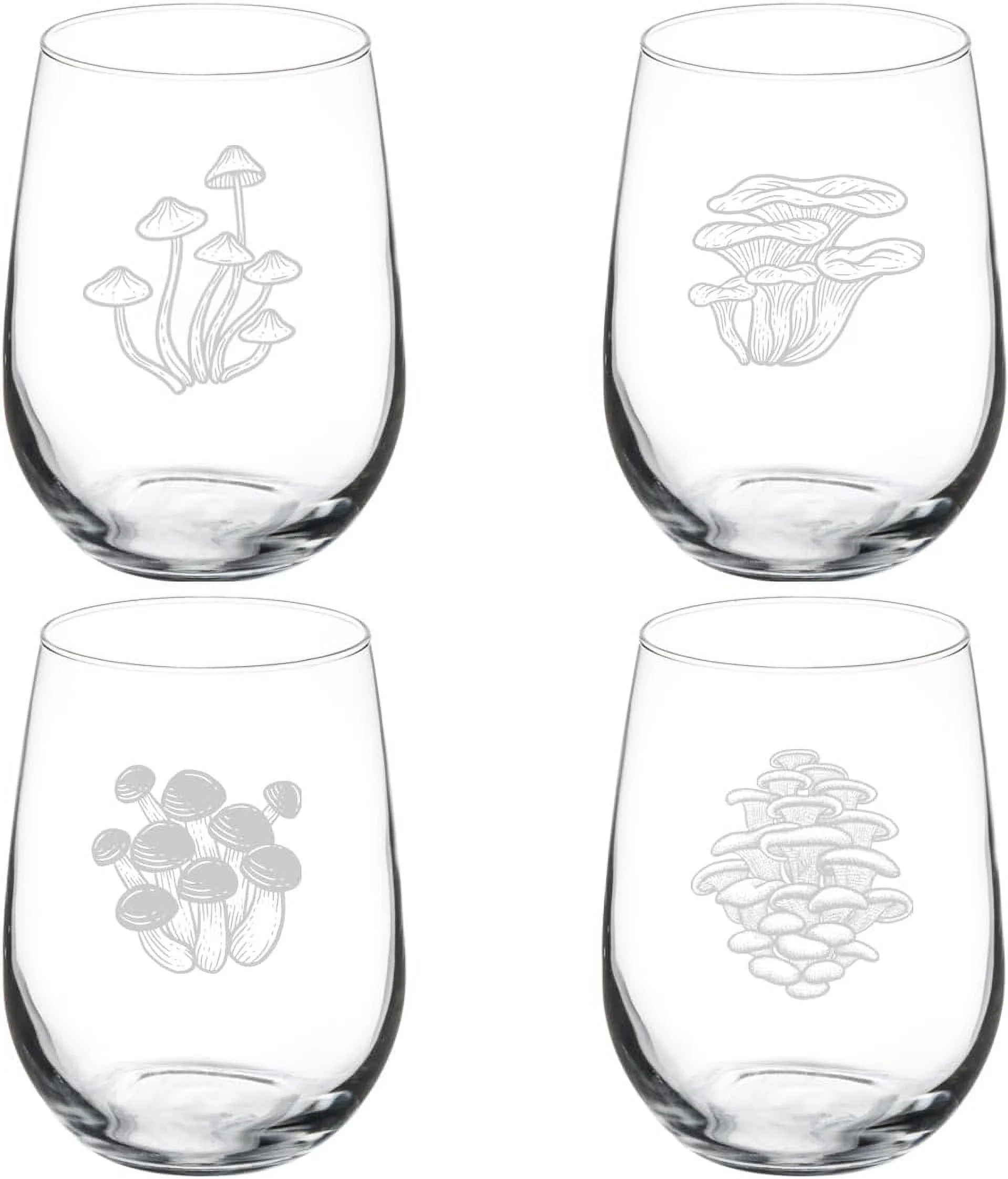 Set Of 4 Wine Glass Gift Mushroom Collection (17 Oz Stemless)