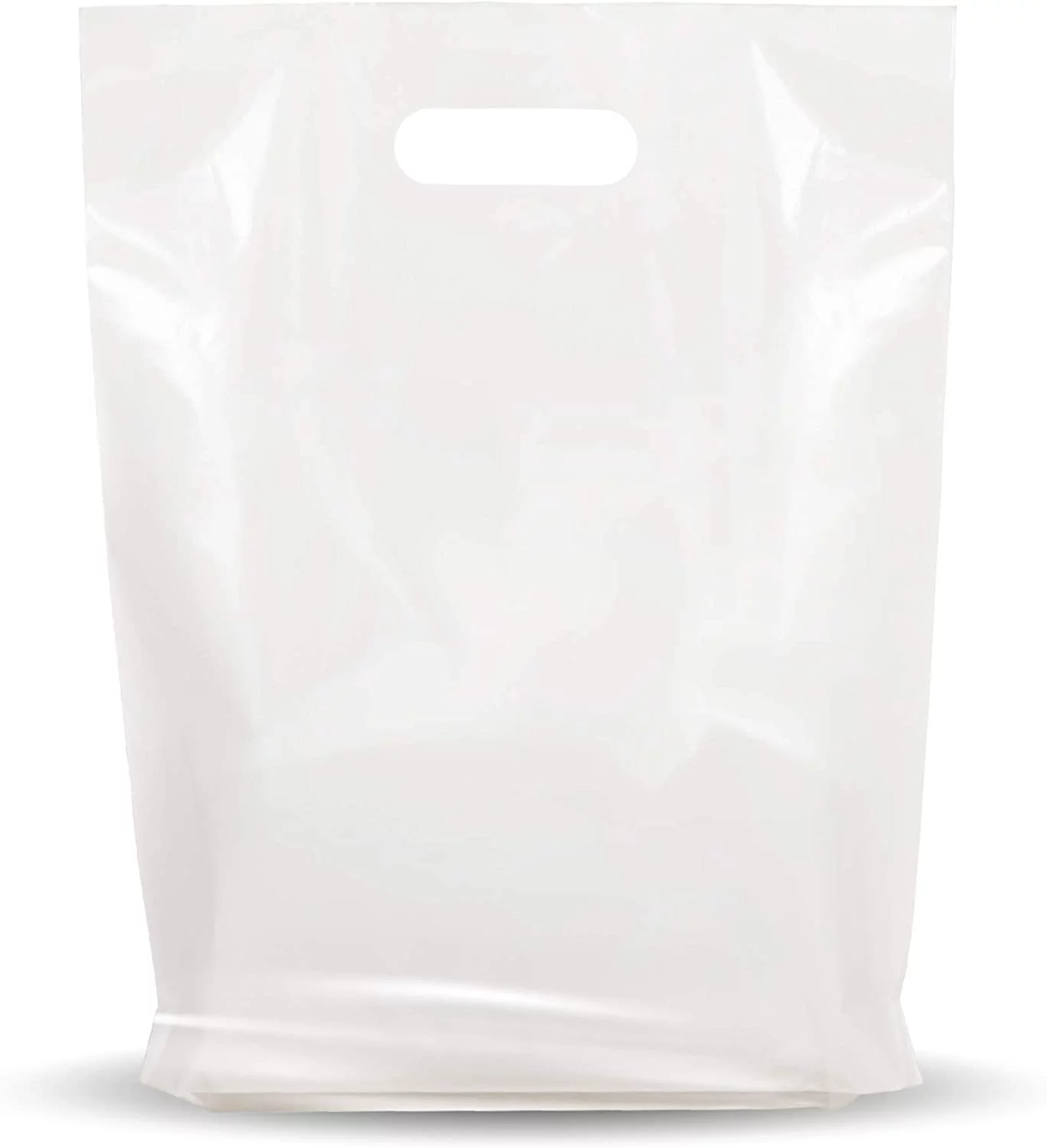 1000 Pack 9" x 12" with 1.25 mil Thick White Merchandise Plastic Glossy Retail Bags - Die Cut Handles - Perfect for Shopping, Party Favors, Birthdays - Color White - 100% Recyclable
