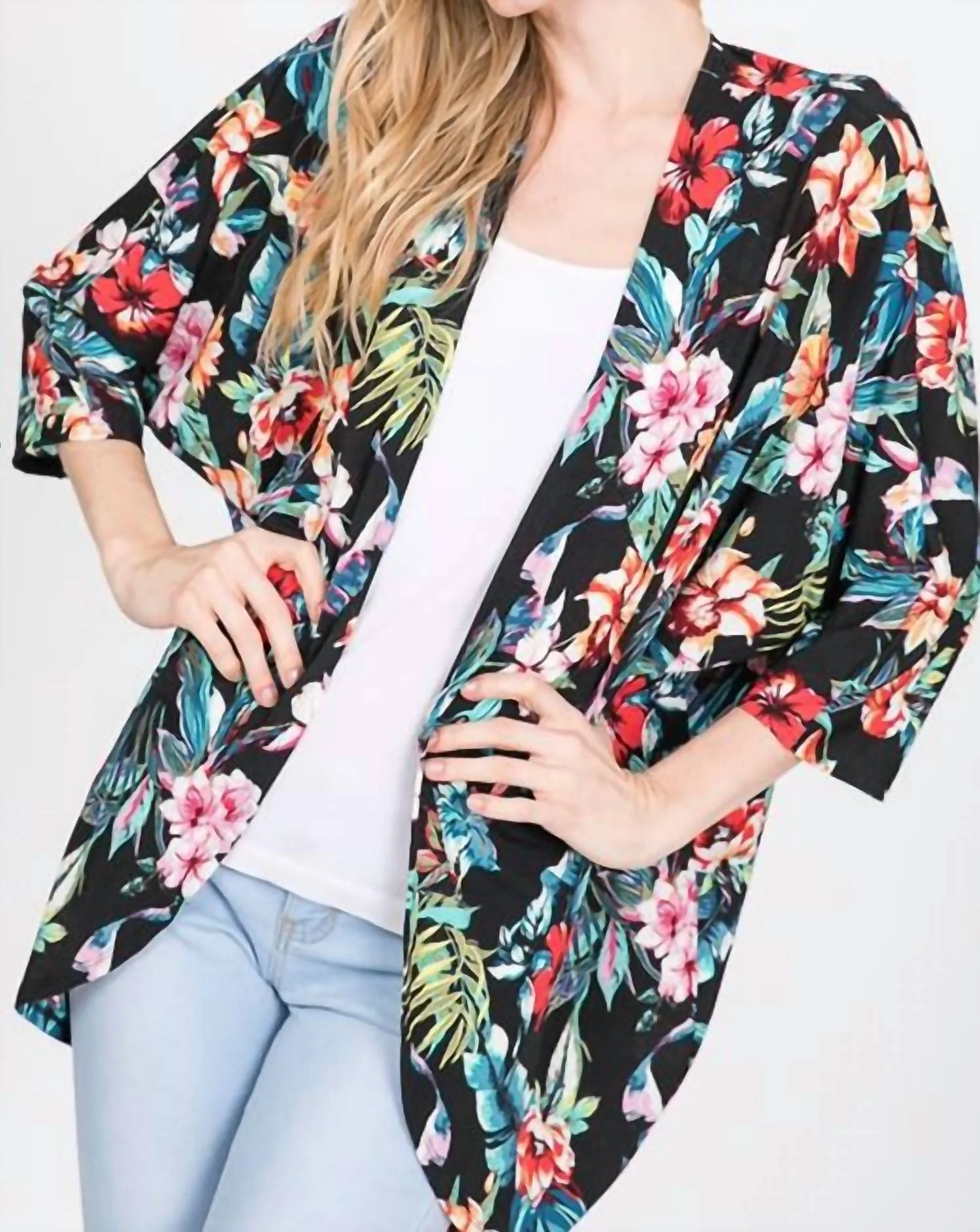 lime + chili Tropical Plants Floral Bulgari Cardigan