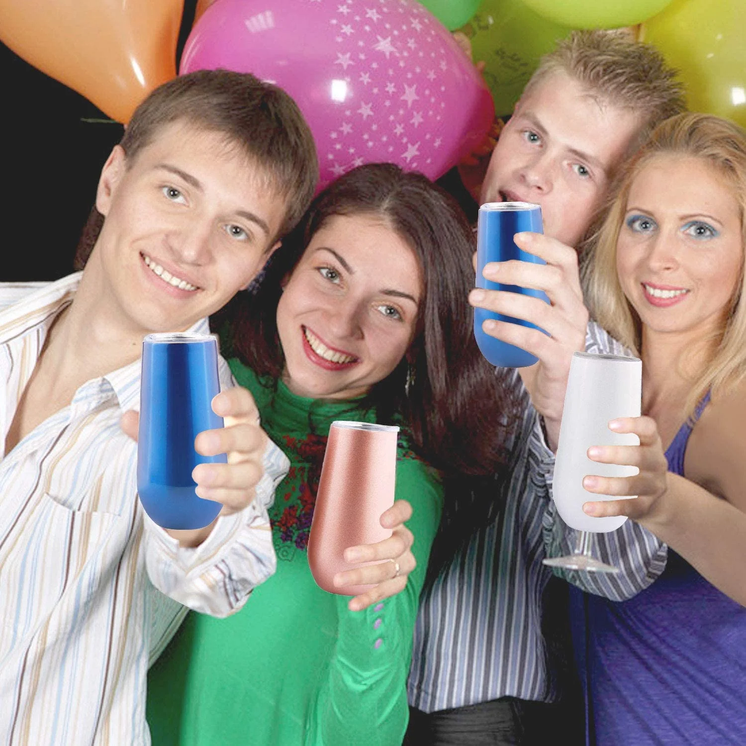 Sivaphe Stainless Steel Champagne Toasting Glasses 6 Ounce with Lid Rosegold Insulated Champagne Flutes 2 Set