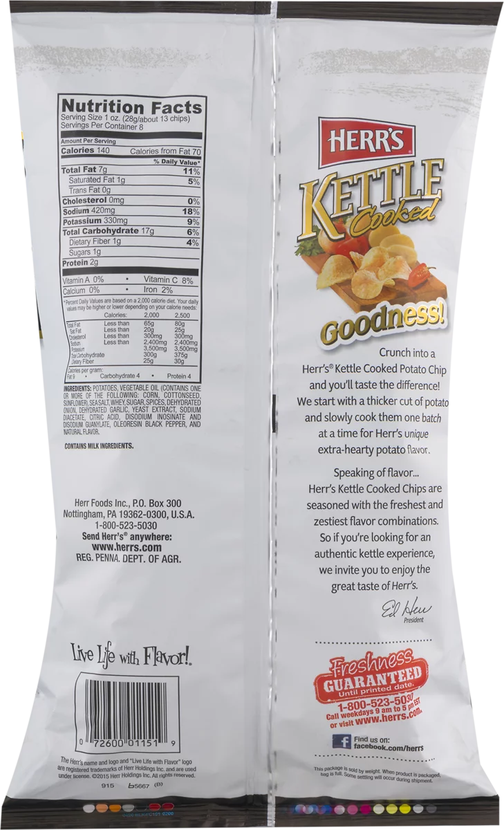 Herr's Kettle Cooked Cracked Pepper & Sea Salt Potato Chips, 4-Pack 7.5 oz. Bags