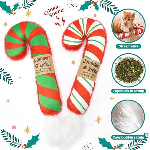 2 Pack Natural Interactive Catnip Cat Kicker Toys, Bite Resistant Chew Toy, Accessories for Indoor Cat, Christmas Candy Cane
