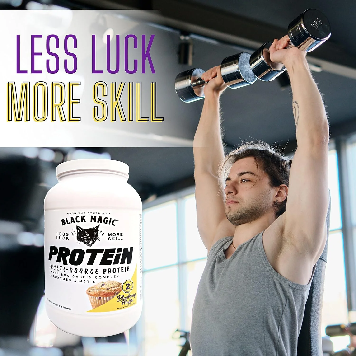 Black Magic Supply Multi-Source Protein Powder - MCT, Muscle Building - Blueberry Muffin - 2 lb