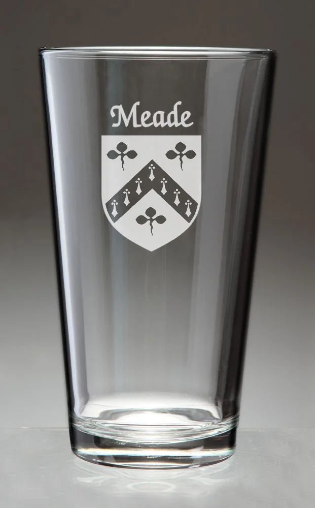 Meade Irish Coat of Arms Pint Glasses - Set of 4 (Sand Etched)
