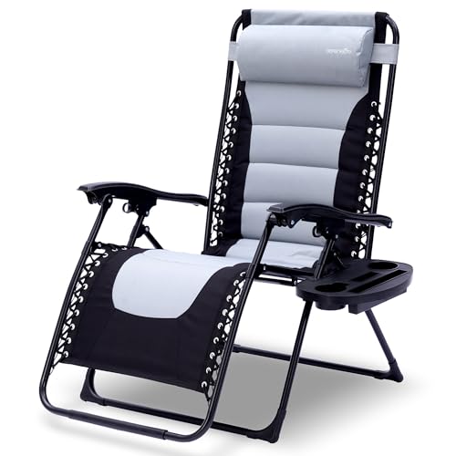 SereneLife Outdoor Adjustable Foldable Zero Gravity Lawn Chair – Weather-Resistant Rattan Recliner with Lockable Position, Detachable Side Table & Cup Holder, 265 lbs Capacity, Patio & Camping