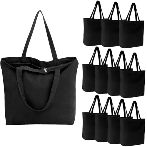 Segarty 6 Packs Canvas Tote Bag with Zipper, 16x15 inch Reusable Washable Grocery Shopping Bags with Handle Plain Canvas Totes for Women Teacher DIY Art Crafts Painting Embroidery Decoration