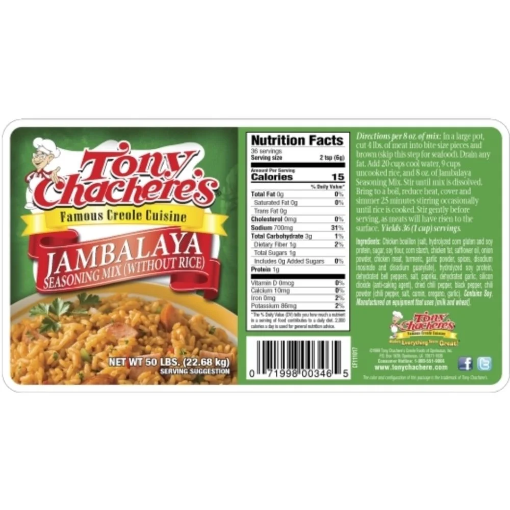 Tony Chachere s Creole Foods Jambalaya Seasoning without Rice, 50 Pounds