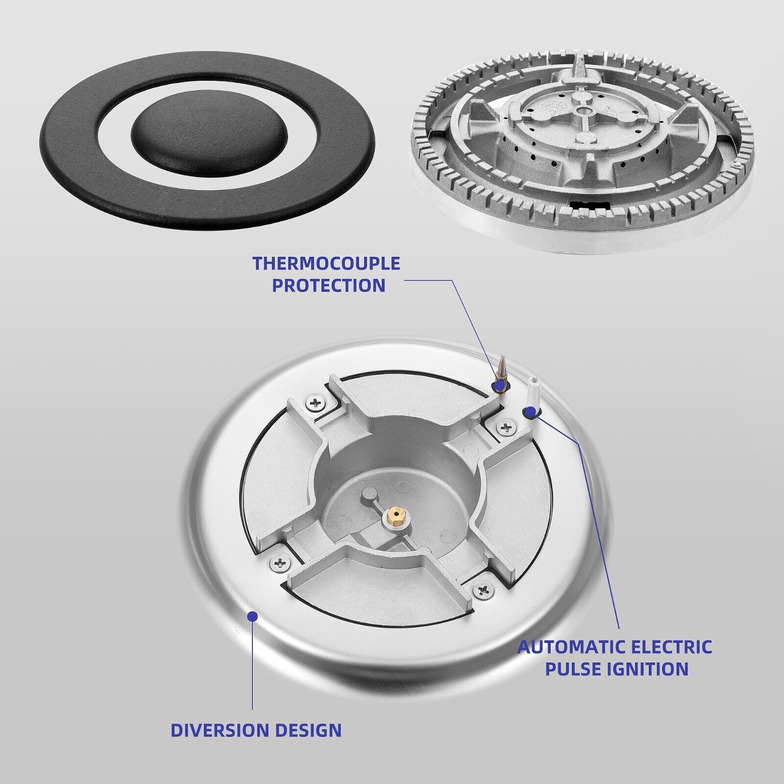 2-Burners 12inch Gas Cooktop Stainless Steel NG/LPG Convertible Built-in Burner Cooktop