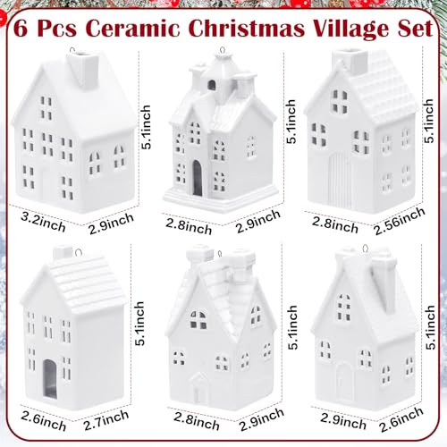 Leinuosen Set of 6 White Ceramic Christmas Village Houses Tabletop 5.1
