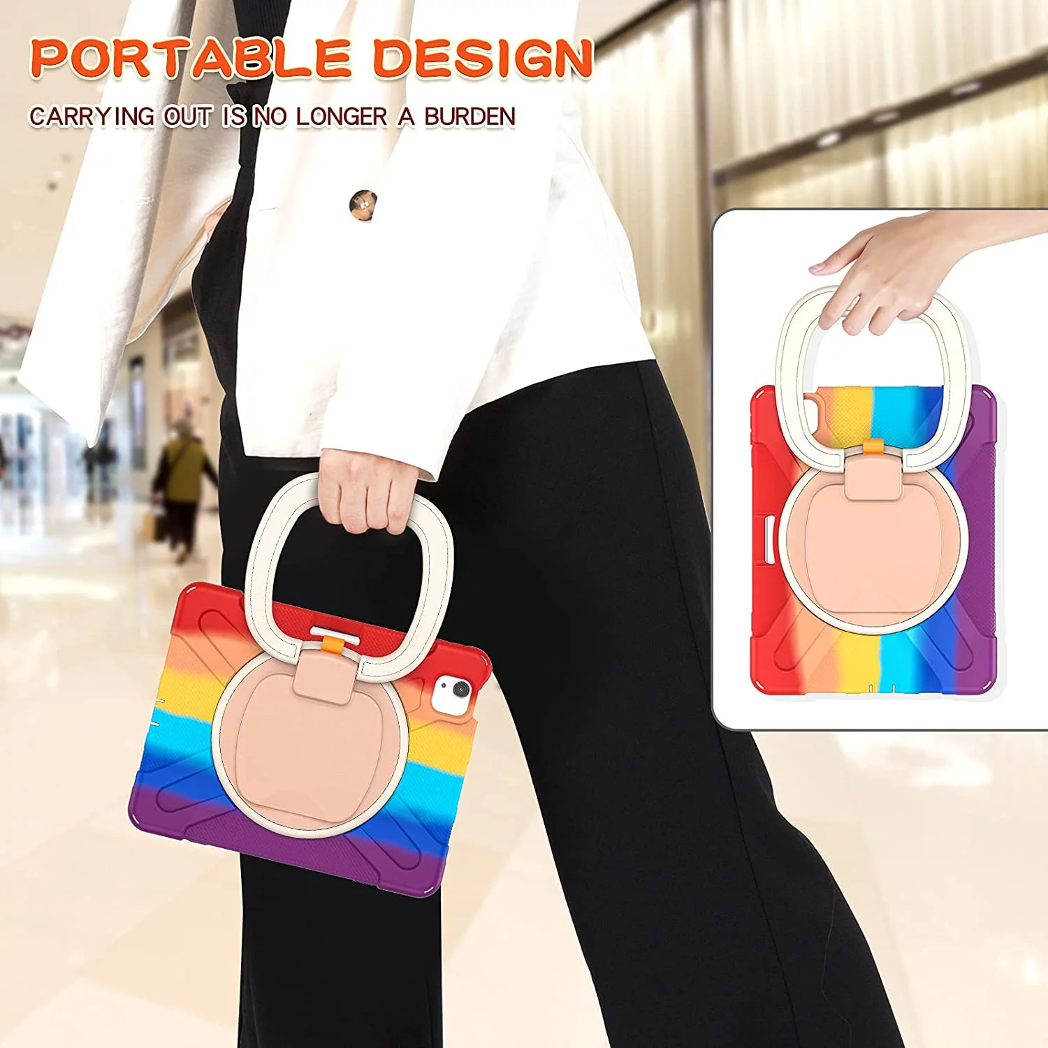 iPad Air4 2020/Air5 2022 Case iPad Pro11 case 4th/ 3rd / 2nd Generation 360°Rotatable Stand Shoulder Strap Pencil Holder Heavy Duty Shockproof Silicone Protective Case