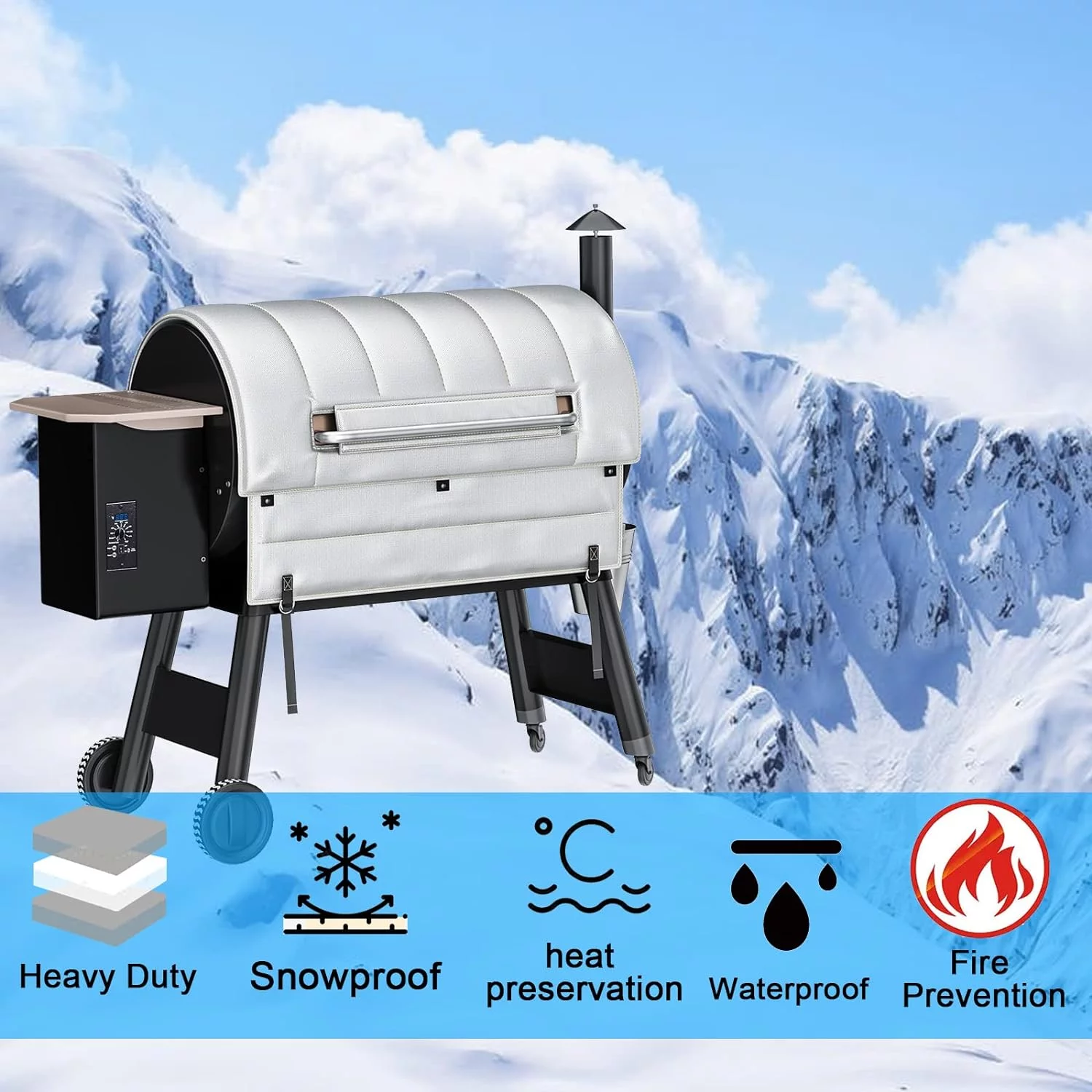 Grisun Grill Insulation Blanket for Traeger Pro 34, 34 Series Grill, BAC10206, Insulated Heat Blanket Warmer Fits Traeger BAC628, Texas Grill Models Pellet Grills Accessories Insulating Blanket