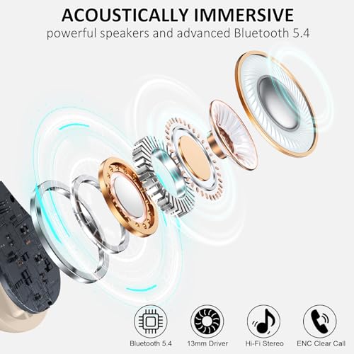 Wireless Earbuds, Bluetooth 5.4 Headphones Sports, 50H Playback Over-Ear buds with ENC Noise Cancelling Mic, Deep Bass Fitness Earphones with Earhooks, IP7 Waterproof Headset for Running Workout Pink