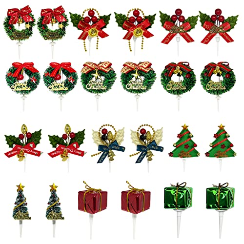 24pcs Christmas Cake Toppers - Cupcake & Mini Wreath Toppers for Xmas Parties