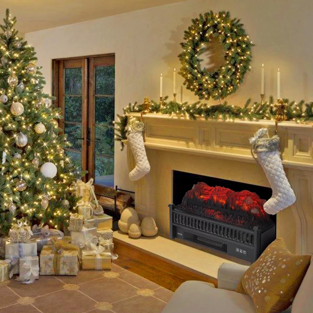 Seizeen New Electric Fireplace Heater, 1400W Volcano Space Heater with Remote Control, Logs Insert Fireplace Heater As Table Decoration