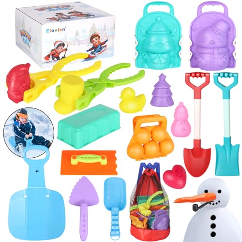 Snow Toys Snowball Maker 32Pcs Snow Molds for Kids Outdoor with Foldable Snow Sleds, Long Shovels Tool, Snowman Kit, Snow Brick Maker, Winter Travel Toys for Toddlers Adults Snow & Sand Play