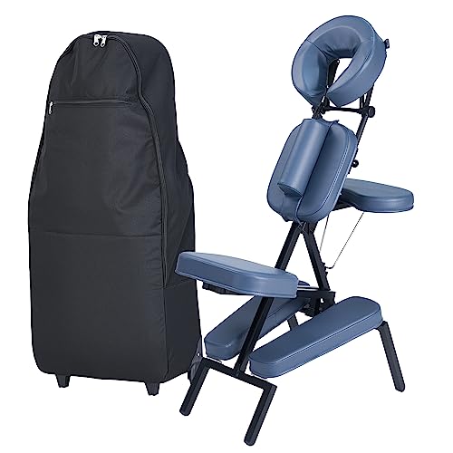 Professional Portable and Lightweight Tattoo/Massage Chair by Master Massage - Folding Aluminum Frame with Adjustable Features and Wheeled Carrying Case, Blue