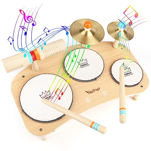 Drum Set for Toddler - Toys for 2 3 4 Year Old Girls Boy Gifts - 9 in 1 Wooden Montessori Musical Instruments with Xylophone for Kids 3-5, Christmas Birthday Gifts for Toddlers 2-4