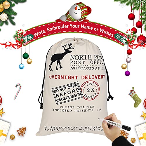 Inspireyee 6 Pack Large Christmas Bag Santa Sacks Xmas Canvas Cotton Xmas Sack Stocking with Drawstrings (Pattern 6, 19.5 X 27.5)