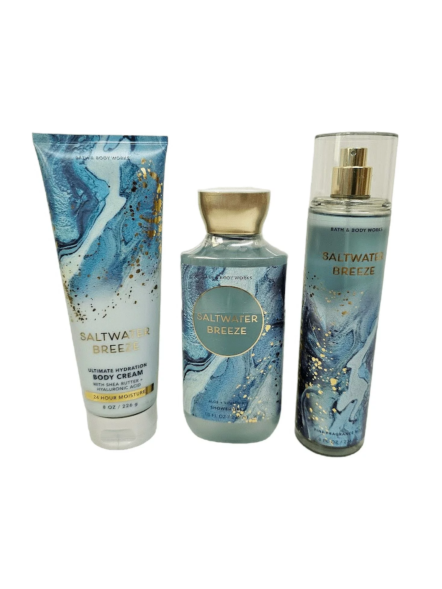 Bath and Body Works Saltwater Breeze Set of 3 Shower Gel, Body Spray and Body Lotion