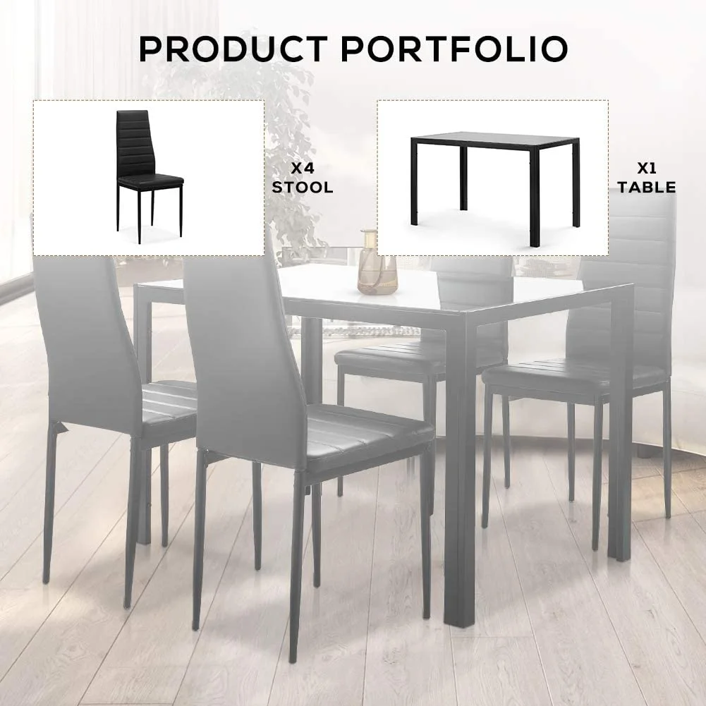 Recaceik Glass Dining Table and 4 PU Leather Chair, Suit 4-6 families, Kitchen Table 29.5
