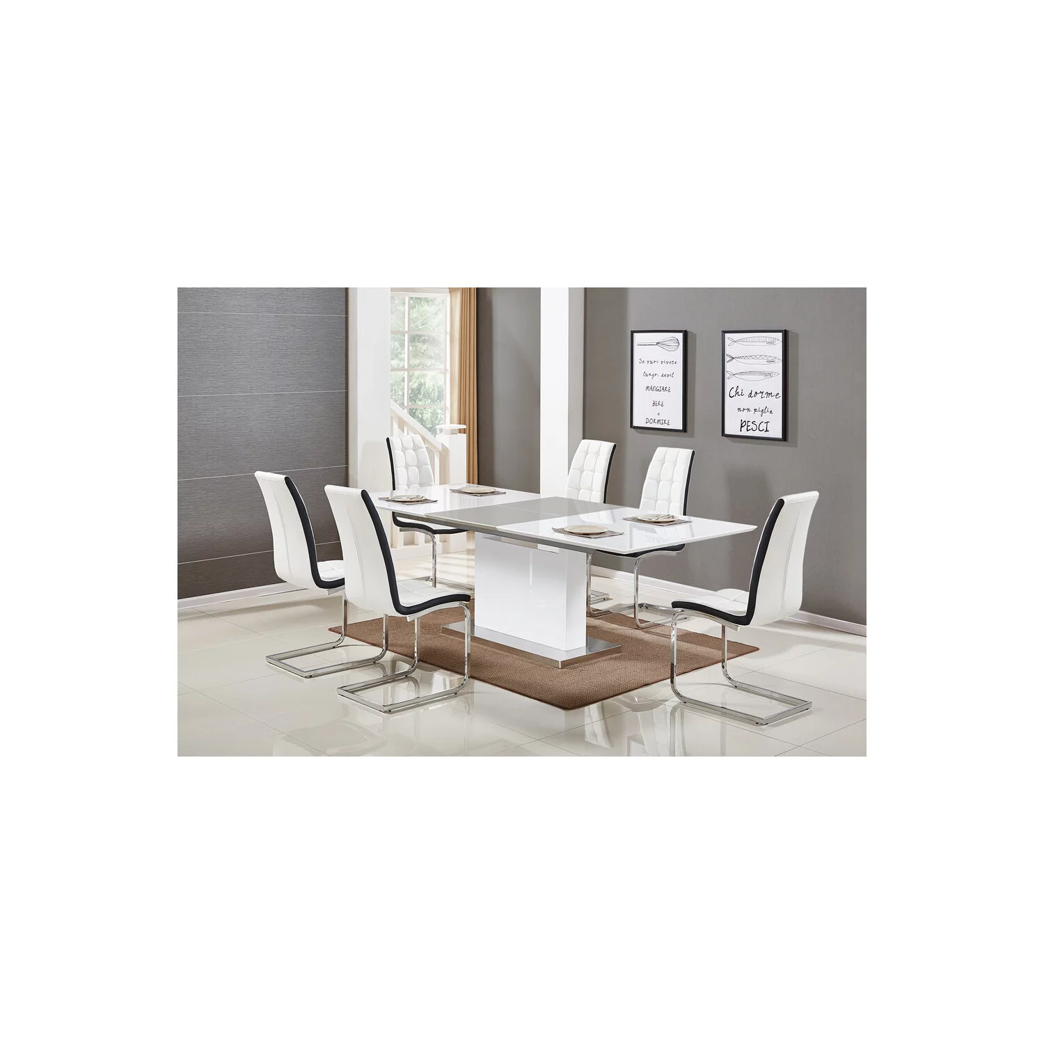 Best Master Alaskan 5-Piece Extendable High Gloss Wood Dining Set - White/Black