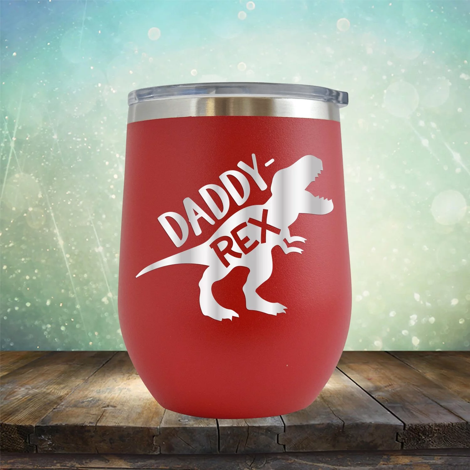 Daddy Rex Dinosaur - Engraved 12 oz Red Wine Cup Unique Funny Birthday Gift Graduation Gifts for Men or Women Fathers Day Dad Daddy Papa Pops best buckin Father