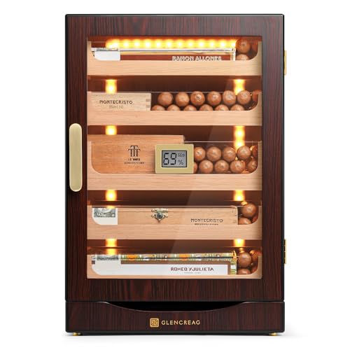 Cigar Humidor Cabinet with Automatic LED Light, Extra Large Size for 250 Cigars, Spanish Cedar Lining, Tight-Seal Magnetic Door, Adjustable Hygrometer, Gift for Cigar Lover