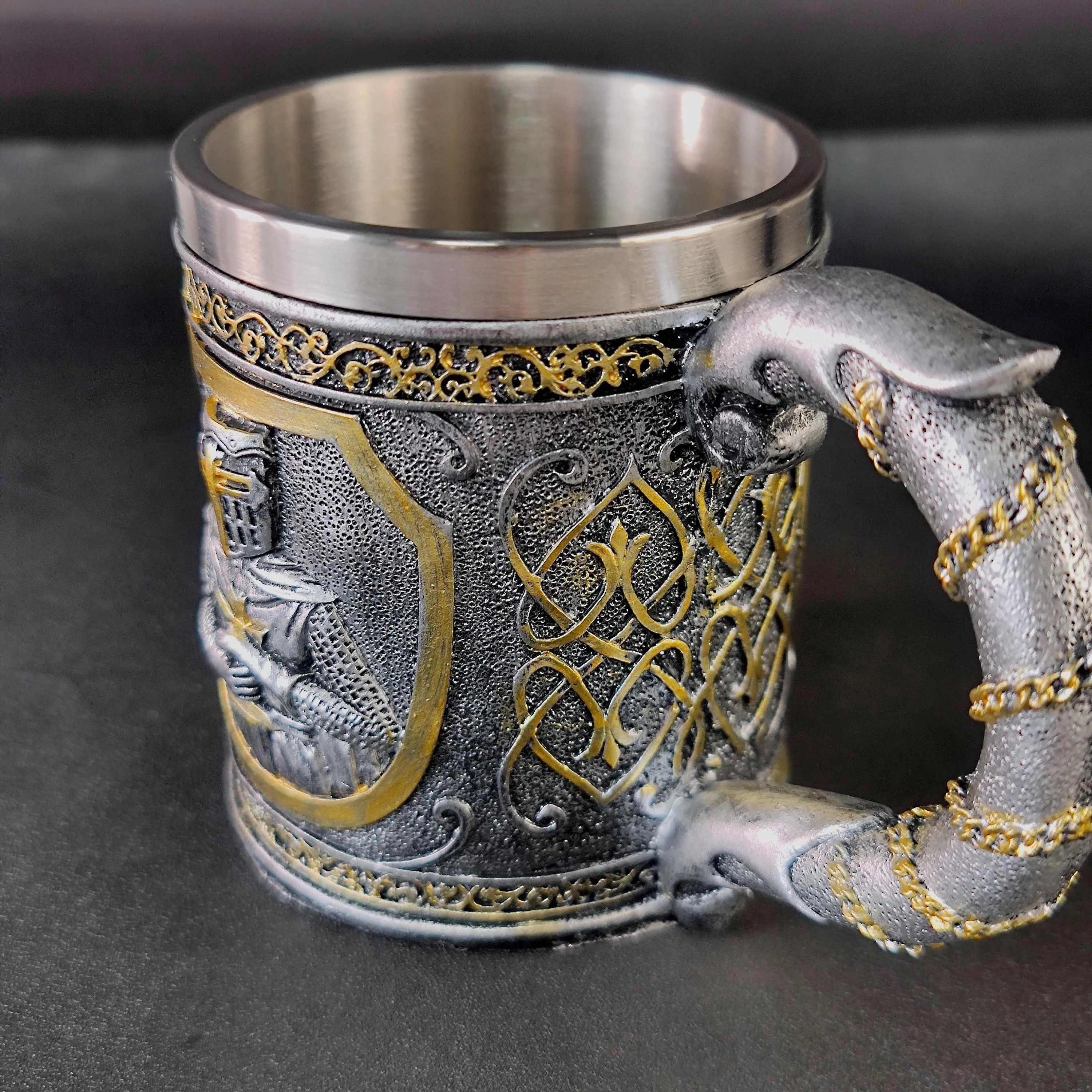 Medieval Crusader Metal Tankard Beer Mug - Stainless Steel Military Knight Templar Gift Mug