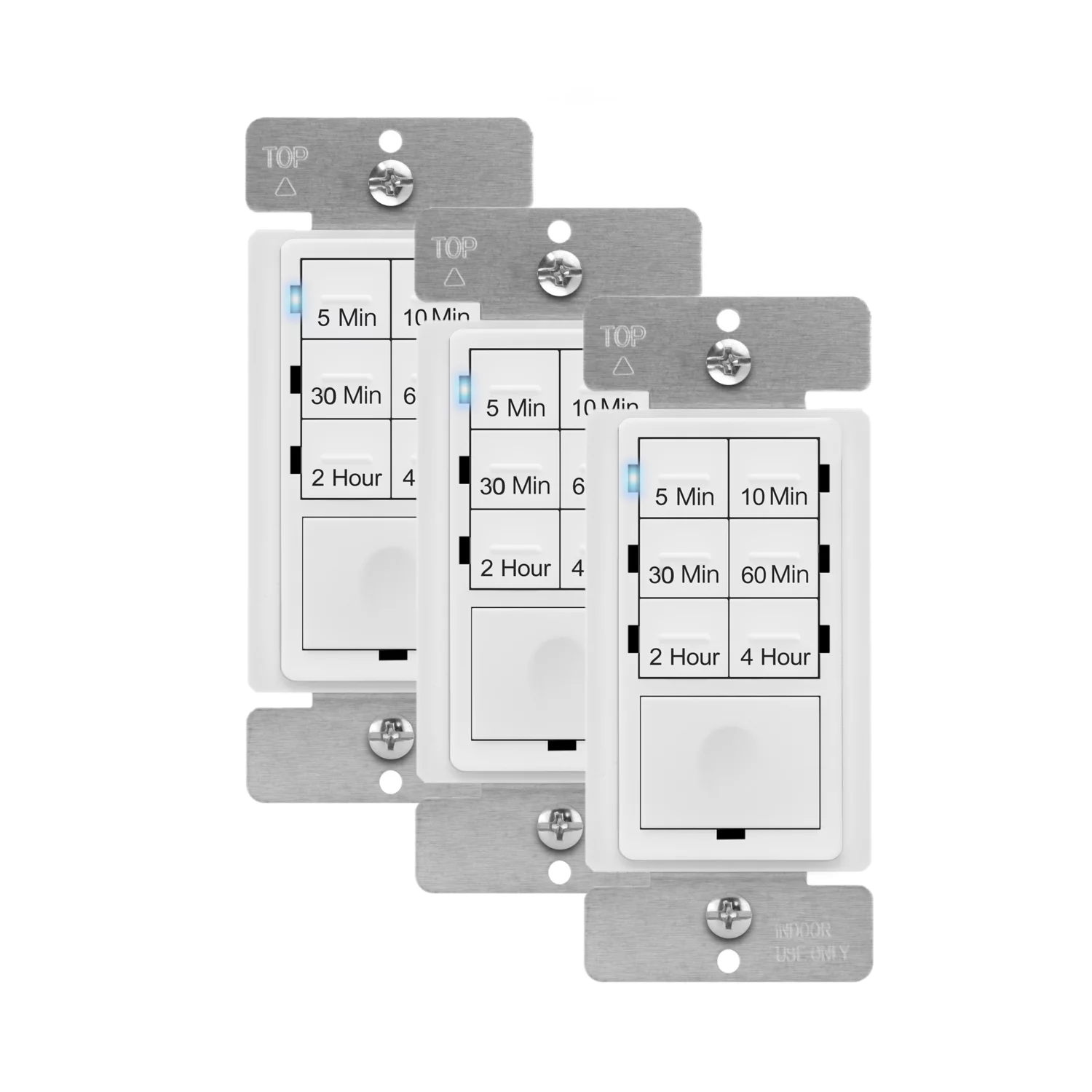 ENERLITES 4-Hour Countdown Timer Switch, 5-10-30-60 Min, 2-4 Hour, for Bathroom Fans, Heaters, Lights, LED Indicator, 120VAC 1200W, Neutral Wire Required, UL Listed, HET06-W, White, 3 Pack