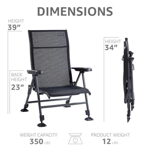 X Strike Folding Camping Chair Support 350 LBS, Outdoor Fishing Chair for Adults Breathable Mesh with Adjustable High Back Support and Leg, Aluminum Frame for Fishing, Camp, Lawn, Patio.