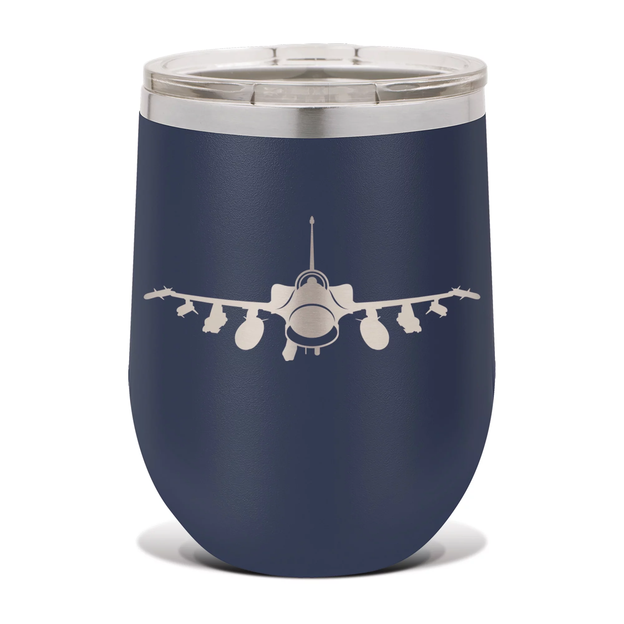 F-16 Block 70 Wine Tumbler 12 oz - Laser Engraved - Stainless Steel - Vacuum Insulated - Double Walled - Wine Glass - Stemless - Drinkware Clear Lid - f16 fighting falcon fighter aircraft - Navy