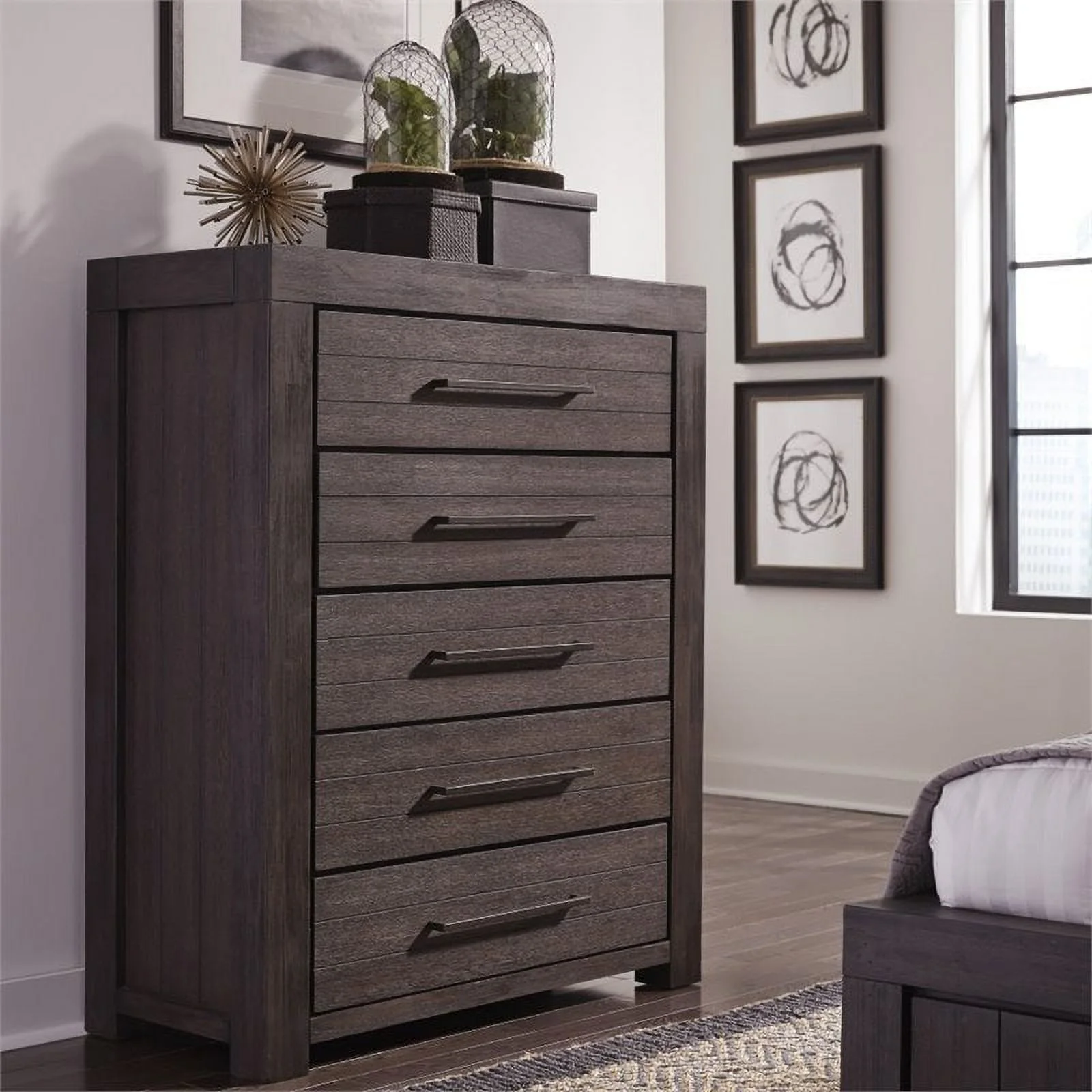 Modus Heath 5 Drawer Chest in Distressed Basalt Gray