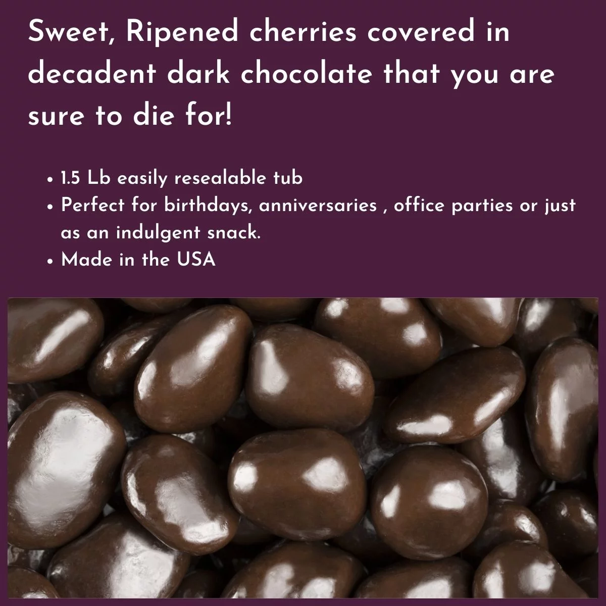 WinCrest Dark Chocolate Covered Cherries - 3.5 Lb Tub