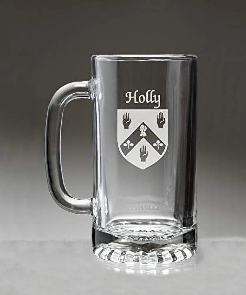 Holly Irish Coat of Arms Glass Beer Mug (Sand Etched)