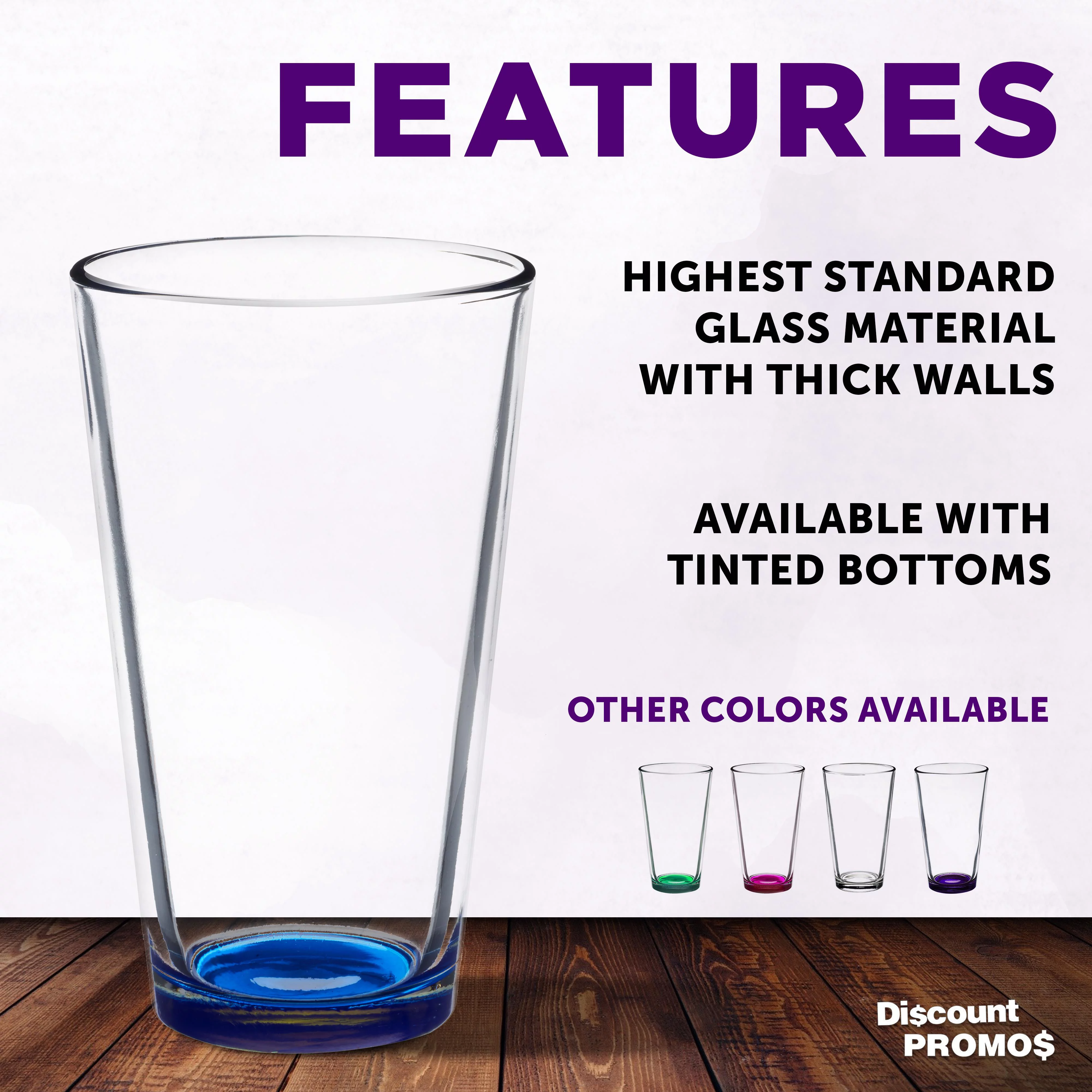 ARC Heavy Duty Beer Pint Glasses 16 oz. Set of 10 - USA Made, Restaurant Glassware for Beer, Cocktails - Blue