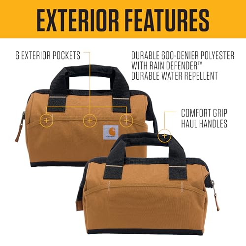 Carhartt Onsite Tool Bag, Durable Water-Resistant, Tool Storage Bag, Midweight, 13-Inch 15 Pocket, Carhartt Brown