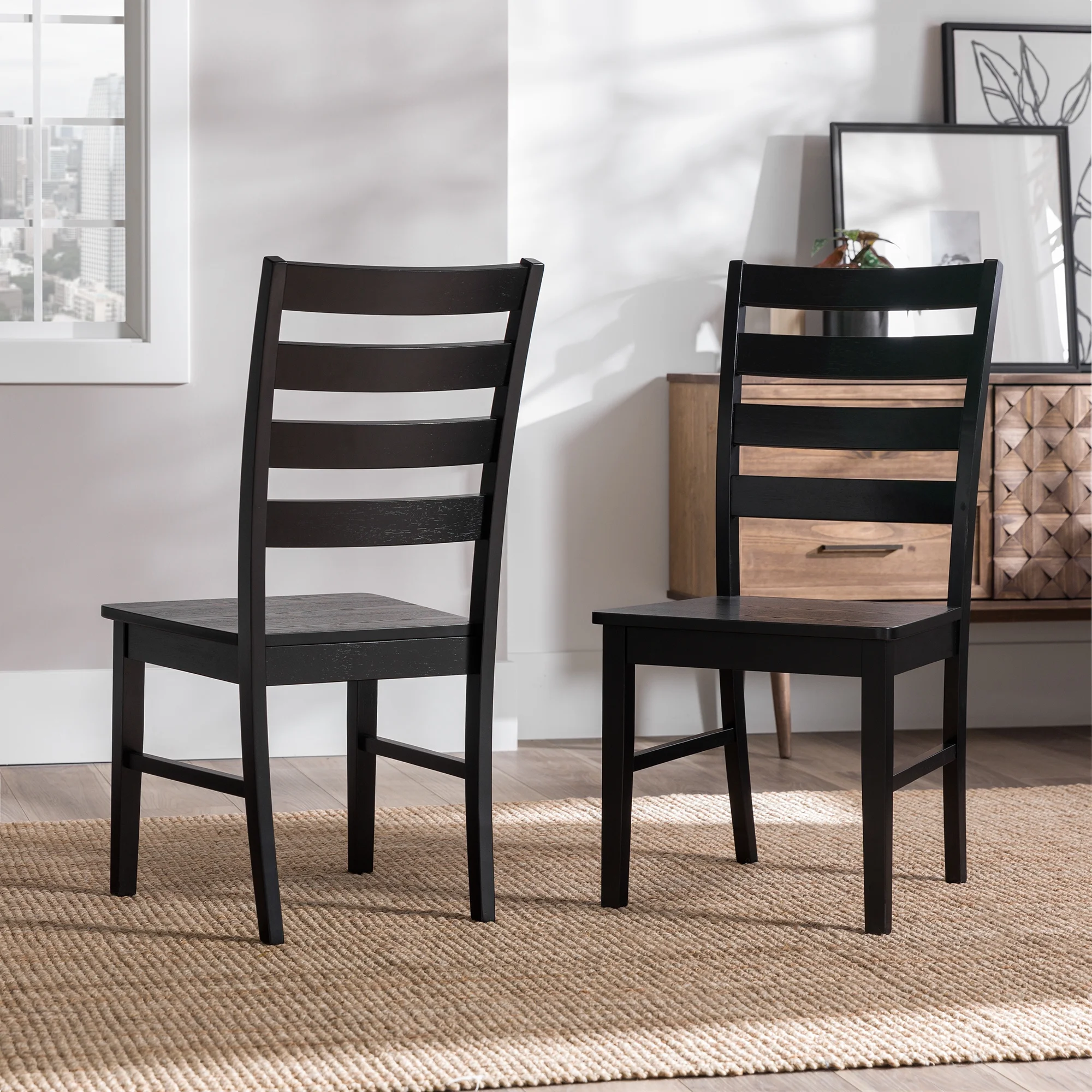 Walker Edison Modern Farmhouse Dining Chair, Set of 2, Black