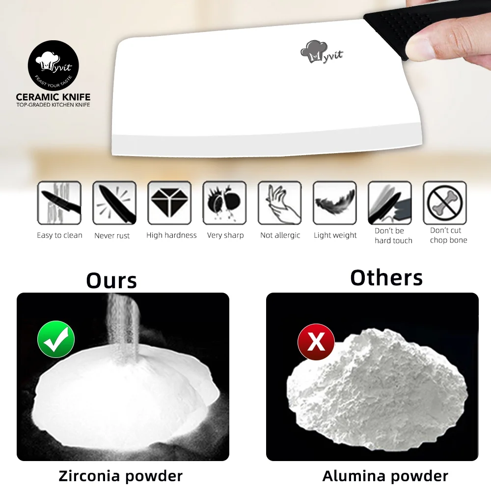 7inch Lager Ceramic Meat Cleaver Knife Set with Blade Covers 4