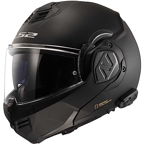 LS2 Helmets Advant Modular Helmet with Integrated Cardo 4X Bluetooth (Noir Matte Black - Large)