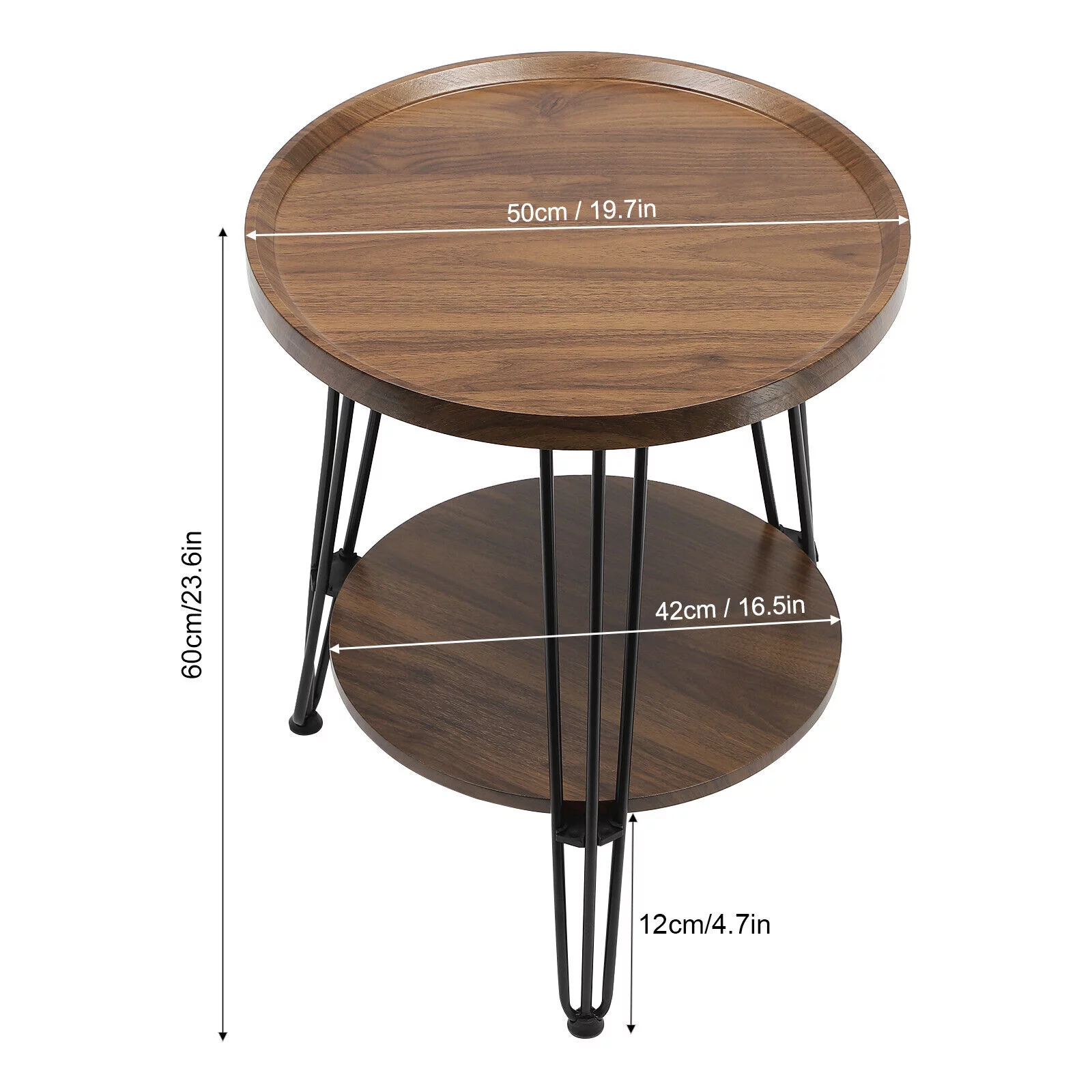 Small Round End Table with Storage Shelf Sofa Side Table 2-Tier Coffee Table Nightstand