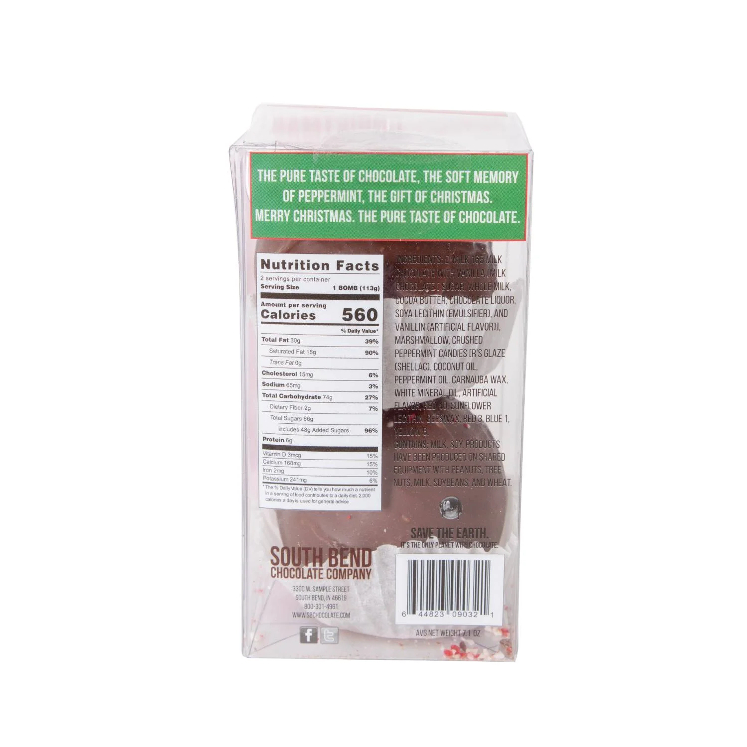 South Bend Chocolate Company Hot Chocolate Bomb with Peppermint Flakes, 2 Count