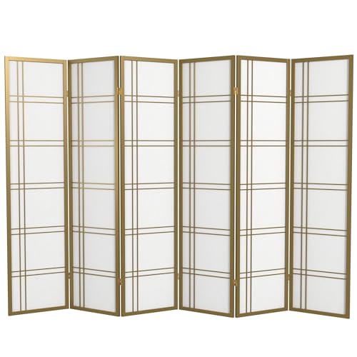 Red Lantern 6 ft. Tall Double Cross Shoji Screen-Grey-3 Panels Room Divider