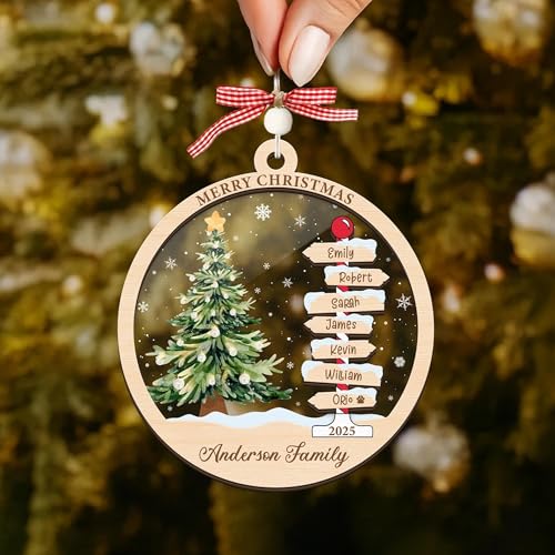 Personalized Christmas Family Ornament 2025, Custom Wooden Family Member Name for Families Neighbors Friends Coworkers, Xmas Tree Ornaments Decor