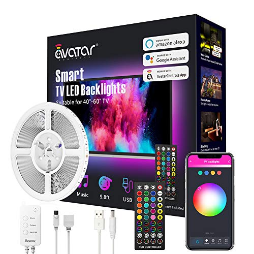 Smart TV LED Backlights, 9.8ft WiFi Strip Lights Compatible with Alexa, Google Assistant, Remote, Music Sync 16 Million RGB Colors, Avatar Controls for 46-60 inch TVs